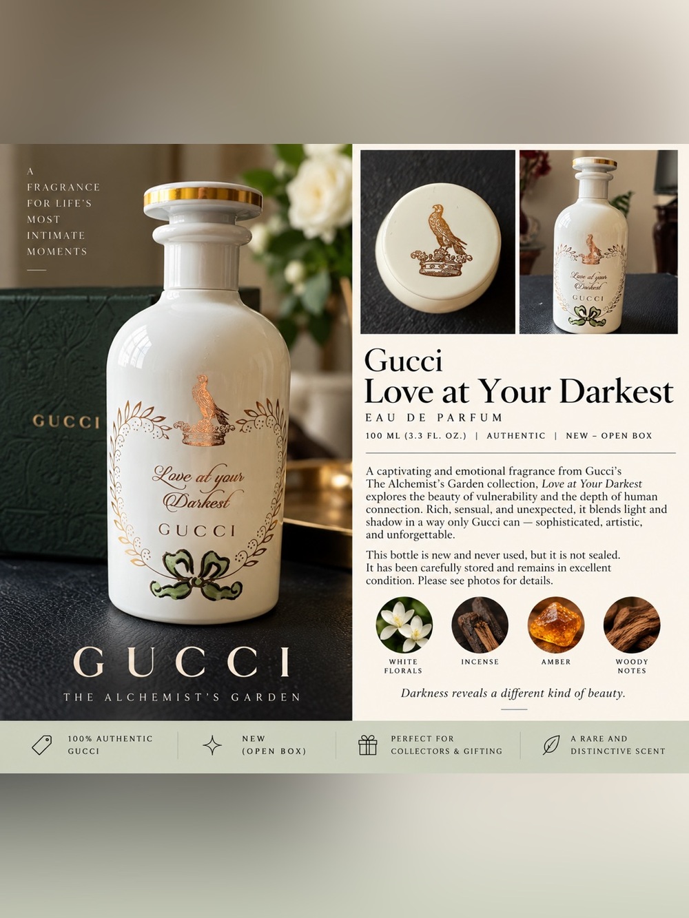 Gucci Love at Your Darkest Porcelain Bottle with Gold Accents